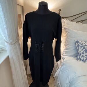 Express Black Long Sleeve Dress with Lace-Up Detail
